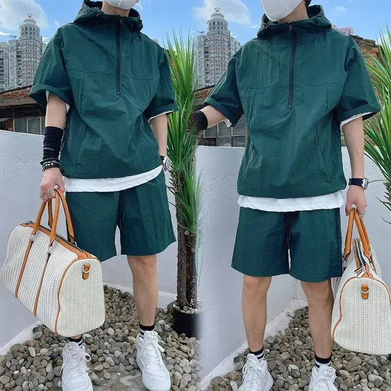 Men's Cargo Style Hooded T-Shirt & Shorts Set