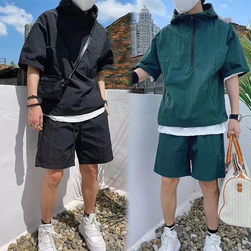 Men's Cargo Style Hooded T-Shirt & Shorts Set