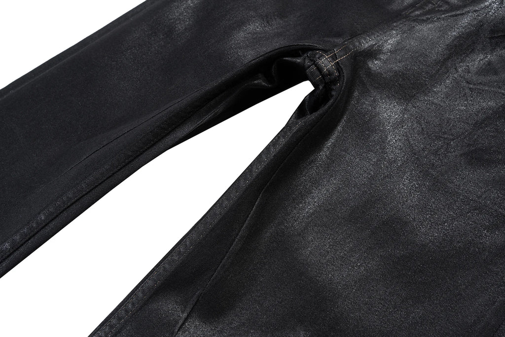 Midnight Flare — Black Wax Leather Stretch Jean