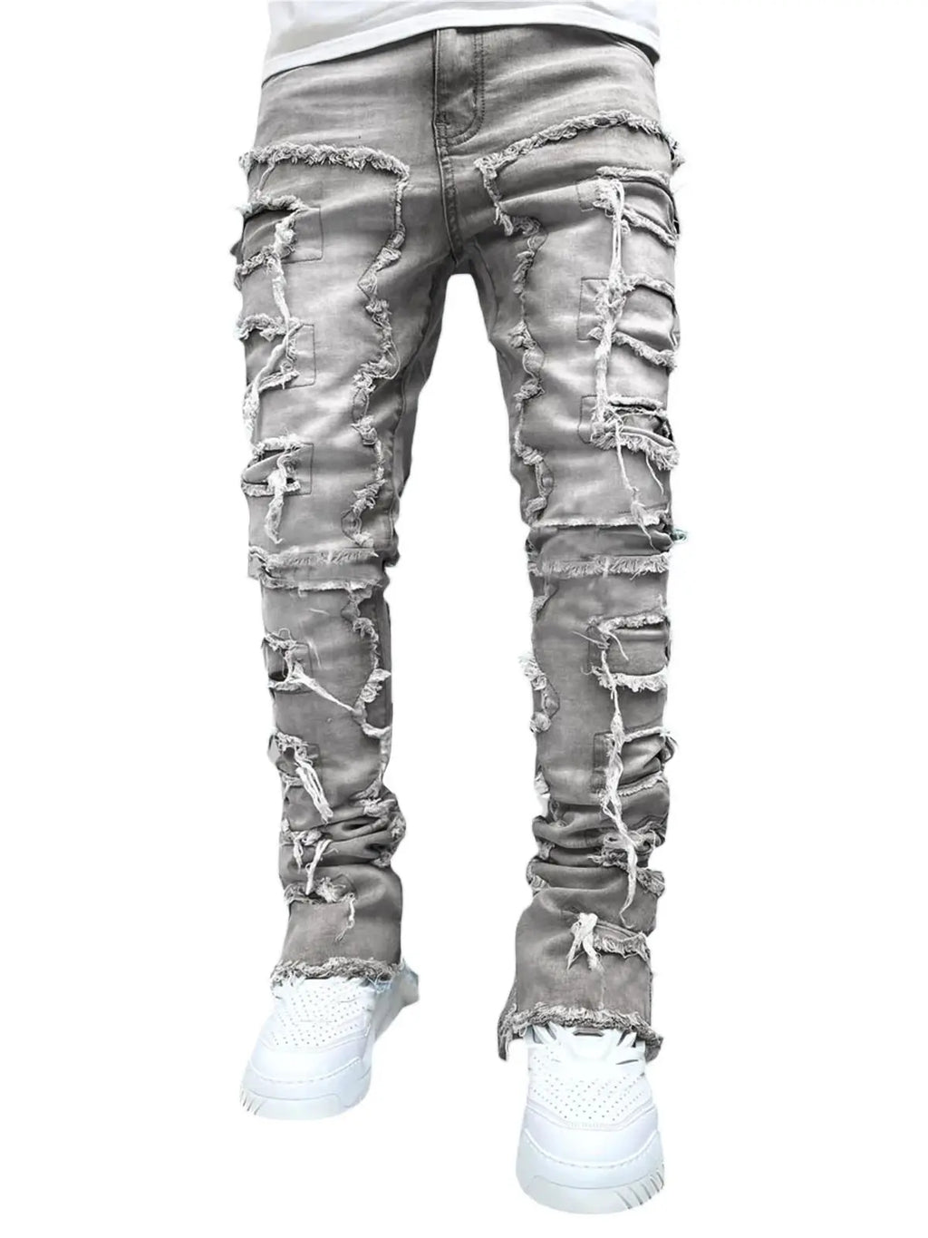 Men's Ripped Slim Fit Stacked Denim Jeans