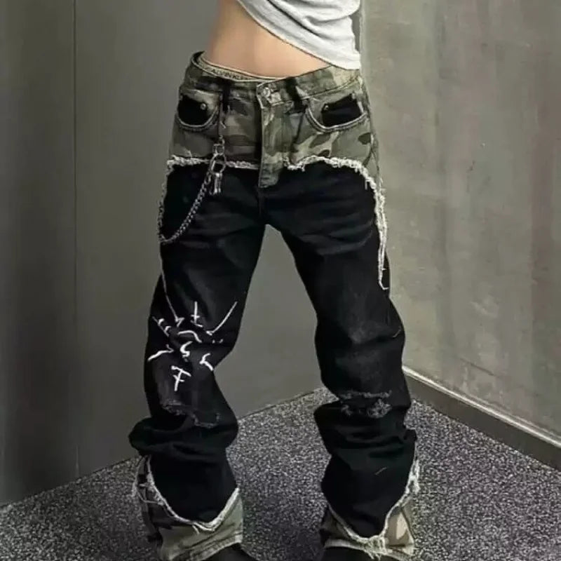 Camo Stitch Baggy Y2K Jeans