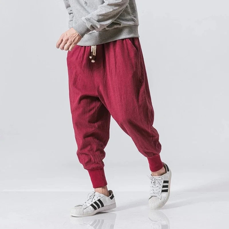 Cotton Linen Drop-Crotch Harem Pants