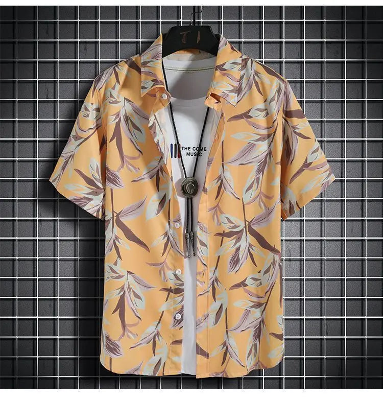 Men's Hawaiian Print Shirt & Shorts Beach Set