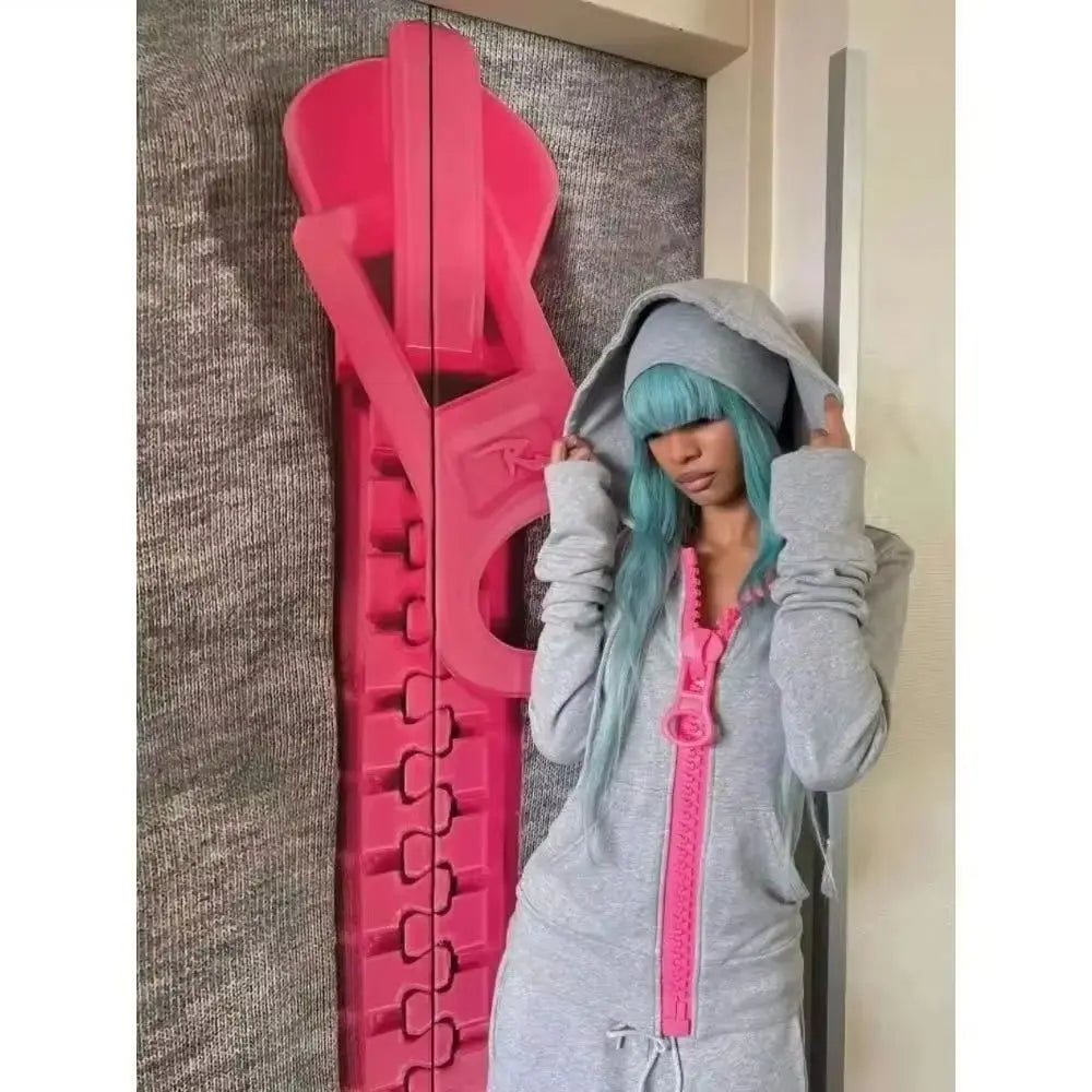 Y2K Harajuku Oversized Zip-Up Hoodie — Women