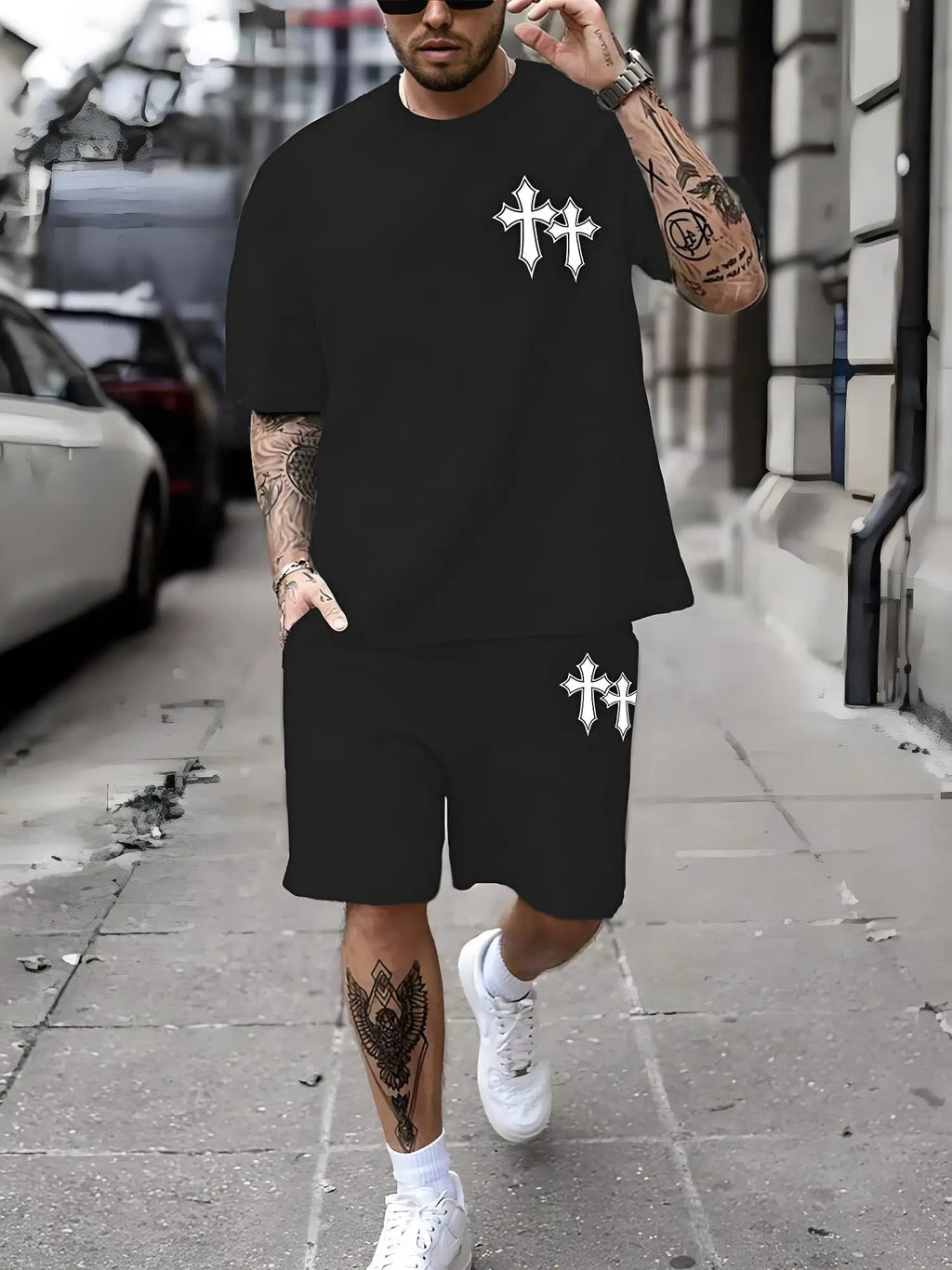 Men's Plus Size Urban Street T-Shirt & Shorts Set
