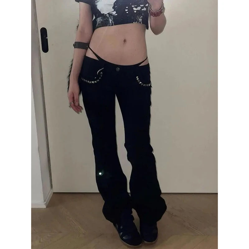 Black Low Rise Flare Jeans
