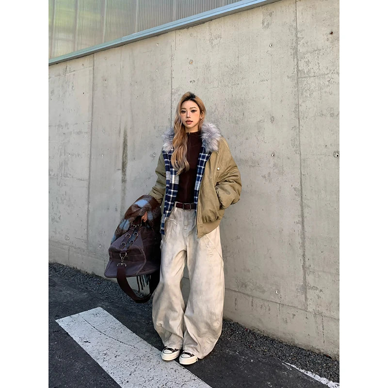 Y2K High Waist Baggy Cargo Denim Jeans — Women