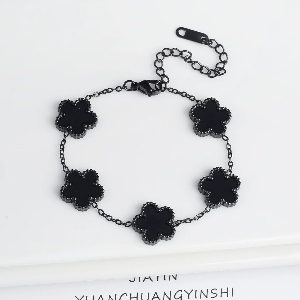 White Black Red Green Shell Five Leaf Flower Stainless Steel Ladies Bracelet Simple for Woman Party Birthday Jewelry Gift Clover
