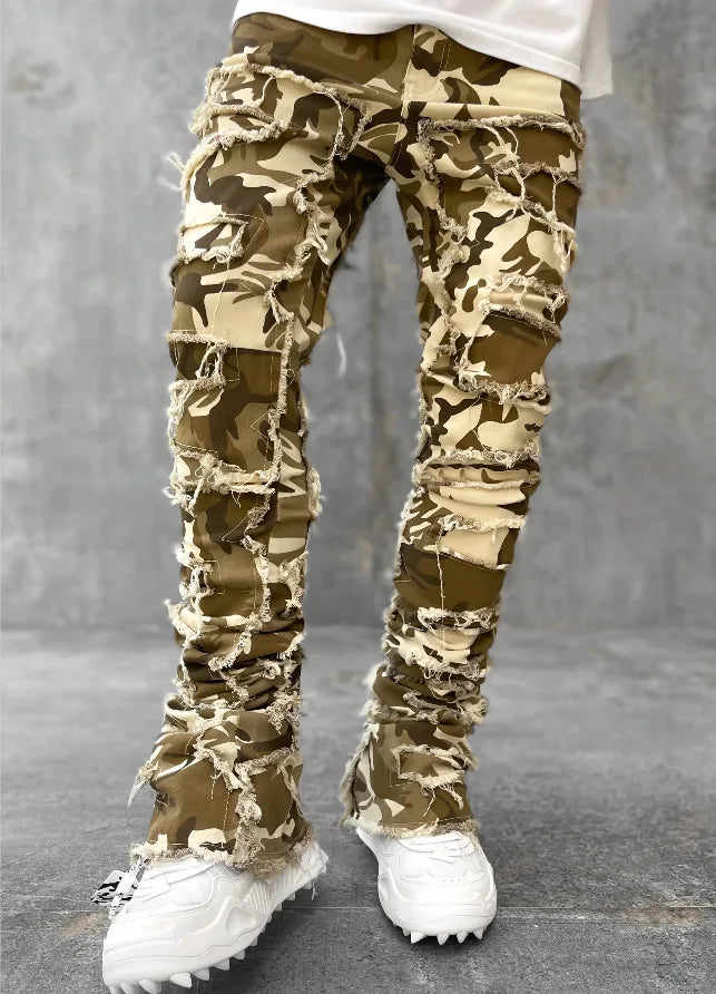 Men's Ripped Slim Fit Stacked Denim Jeans