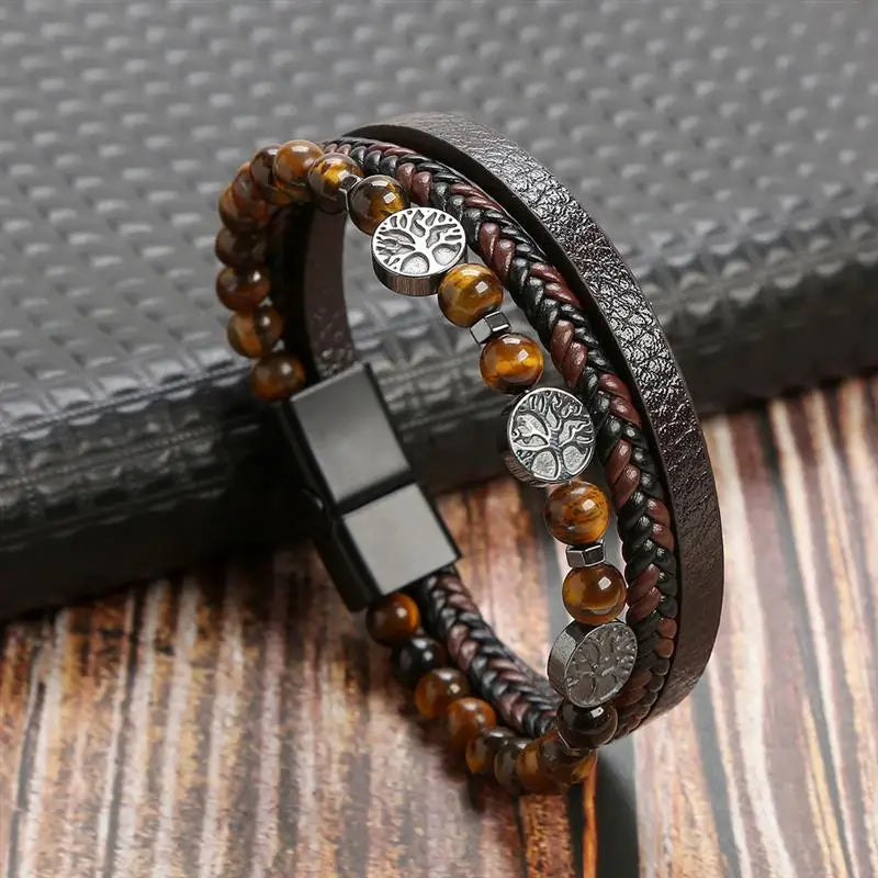 Tiger Stack — Multilayer Tiger Eye Leather Bracelet
