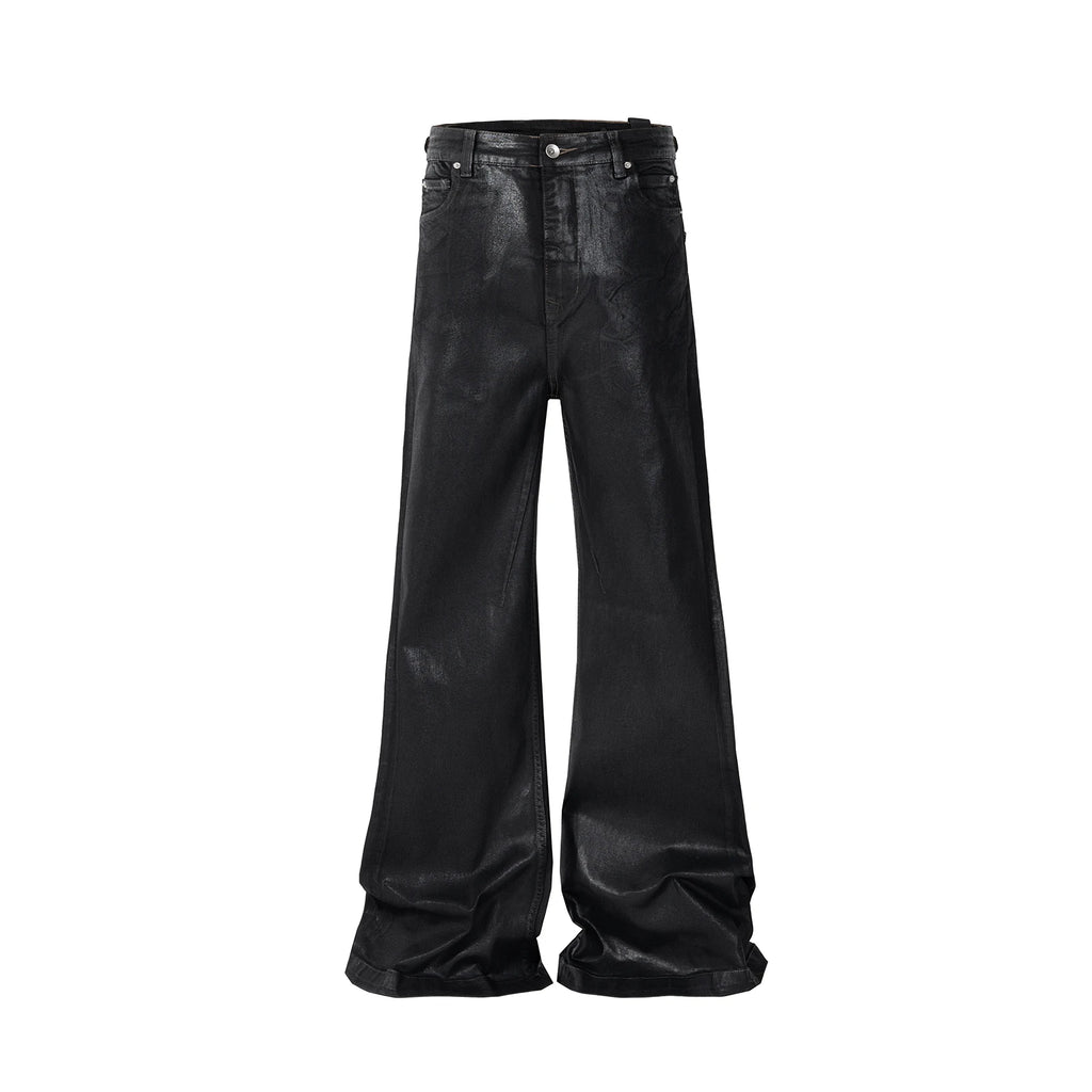 Midnight Flare — Black Wax Leather Stretch Jean