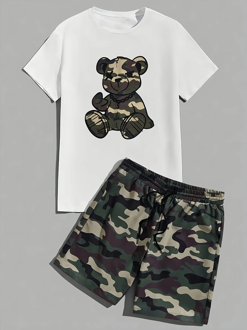 Men's Hip-Hop Bear Print Quick-Dry Sports Set