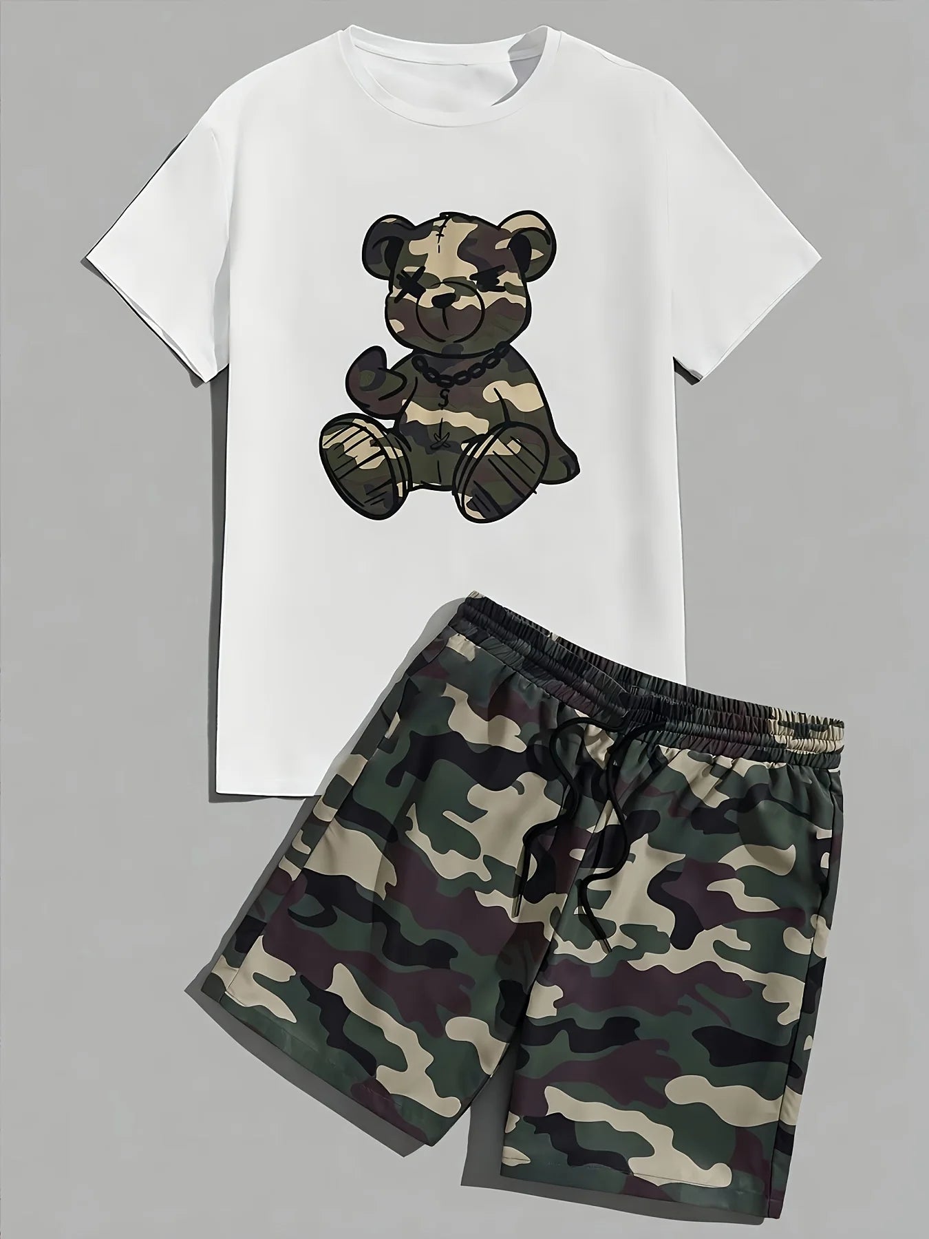 Men's Hip-Hop Bear Print Quick-Dry Sports Set