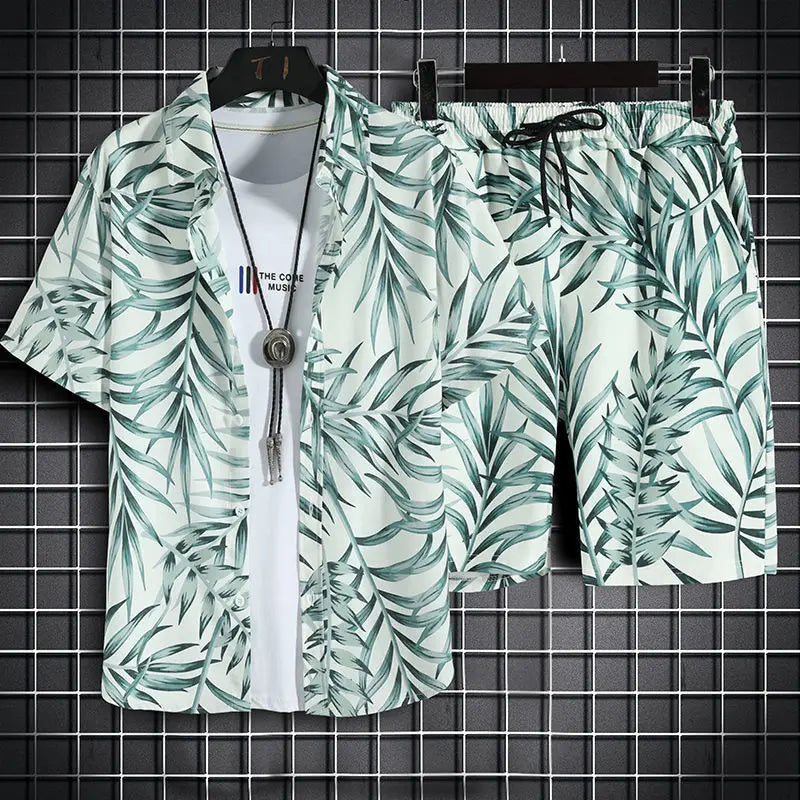 Men's Hawaiian Print Shirt & Shorts Beach Set