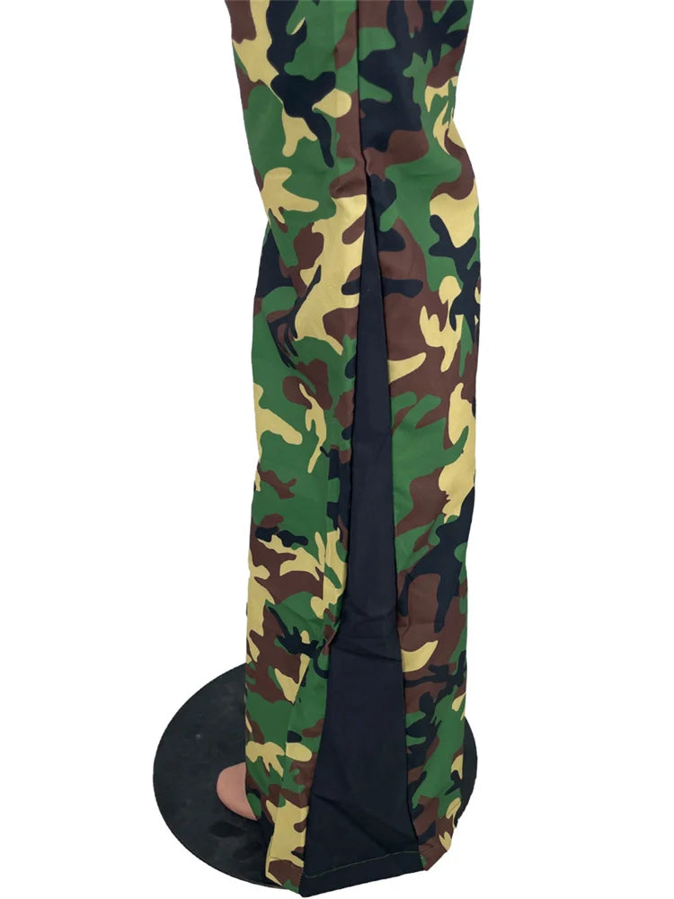 Y2K High Waist Print Flared Cargo Trousers — Women