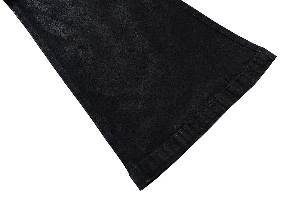 Streetwear Black Glue Coated Boot Cut for Men and Women Straight Baggy Casual Flare Pants Oversized Loose Denim Trousers