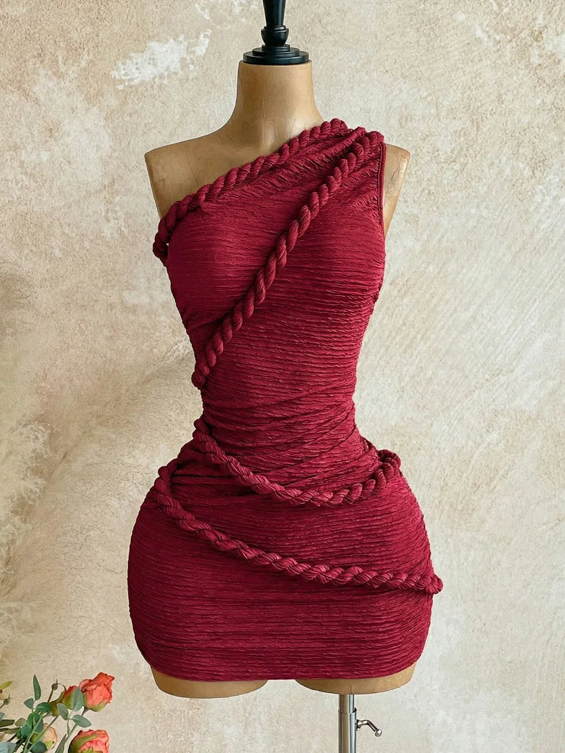 One Shoulder Ruched Bodycon Mini Dress