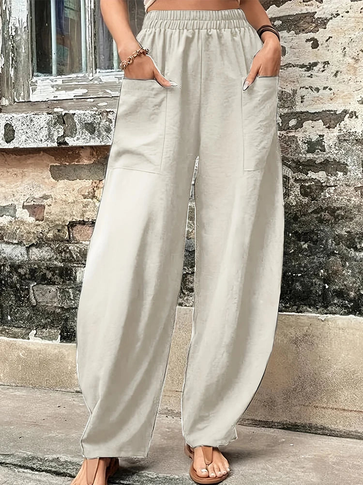 Plus Size Cotton-Linen Harem Trousers — Women