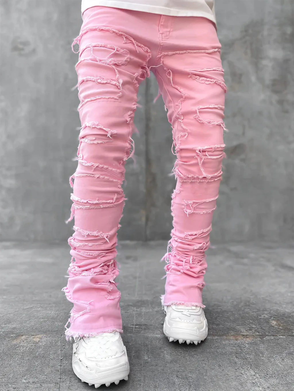 Men's Ripped Slim Fit Stacked Denim Jeans