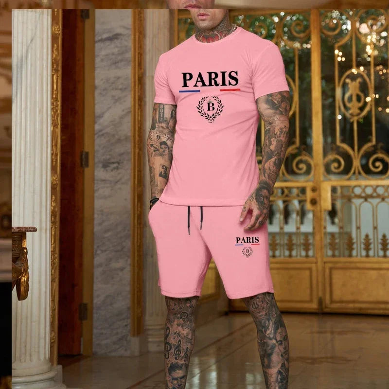 Men's Short Sleeve T-Shirt & Split Shorts Sportswear Set