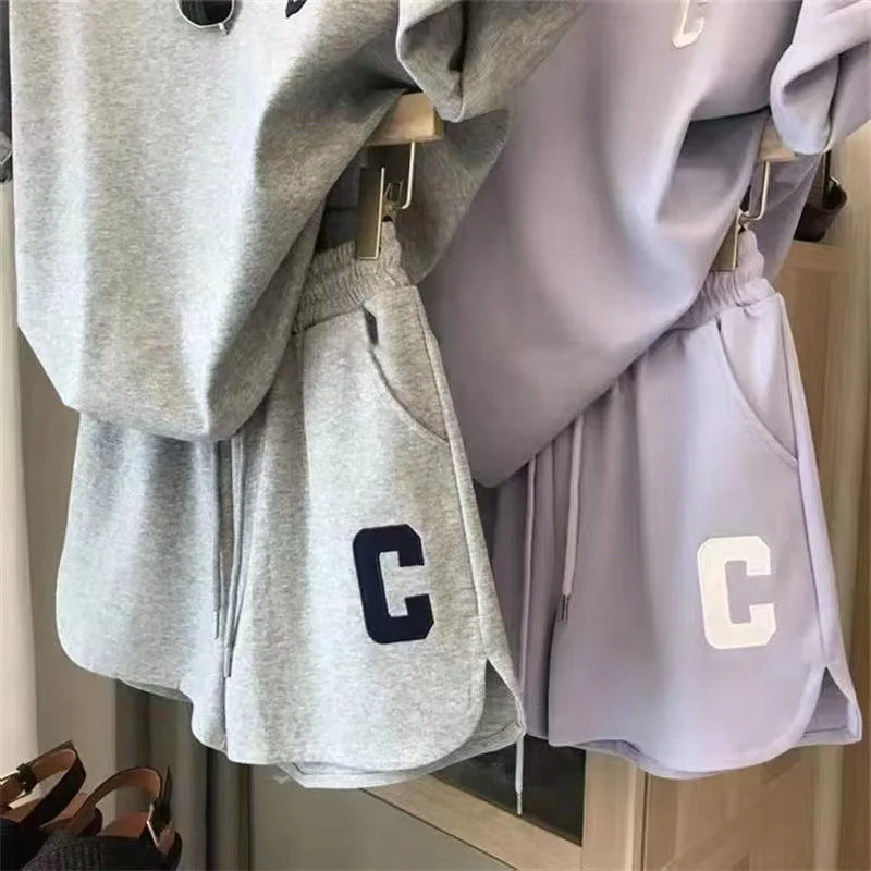 Women's Print Letter T-Shirt & Shorts Two-Piece Set