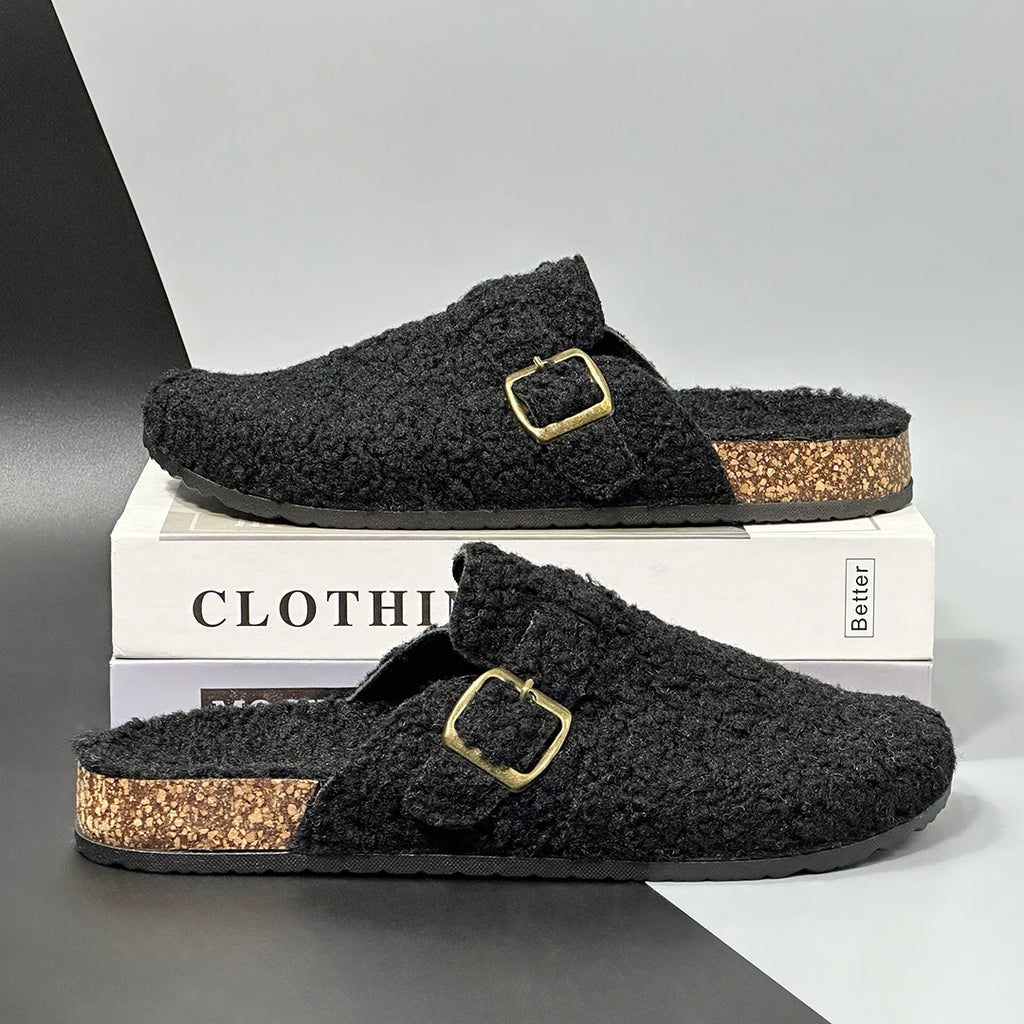 New Plush Closed-toe Slippers Retro Sandals Women Men's Indoor & Outdoor Slip-on Flat Shoes Suitable For Fall & Winter