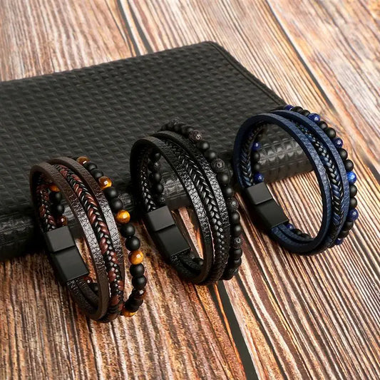 Multilayer Tiger Eye Leather Bracelet