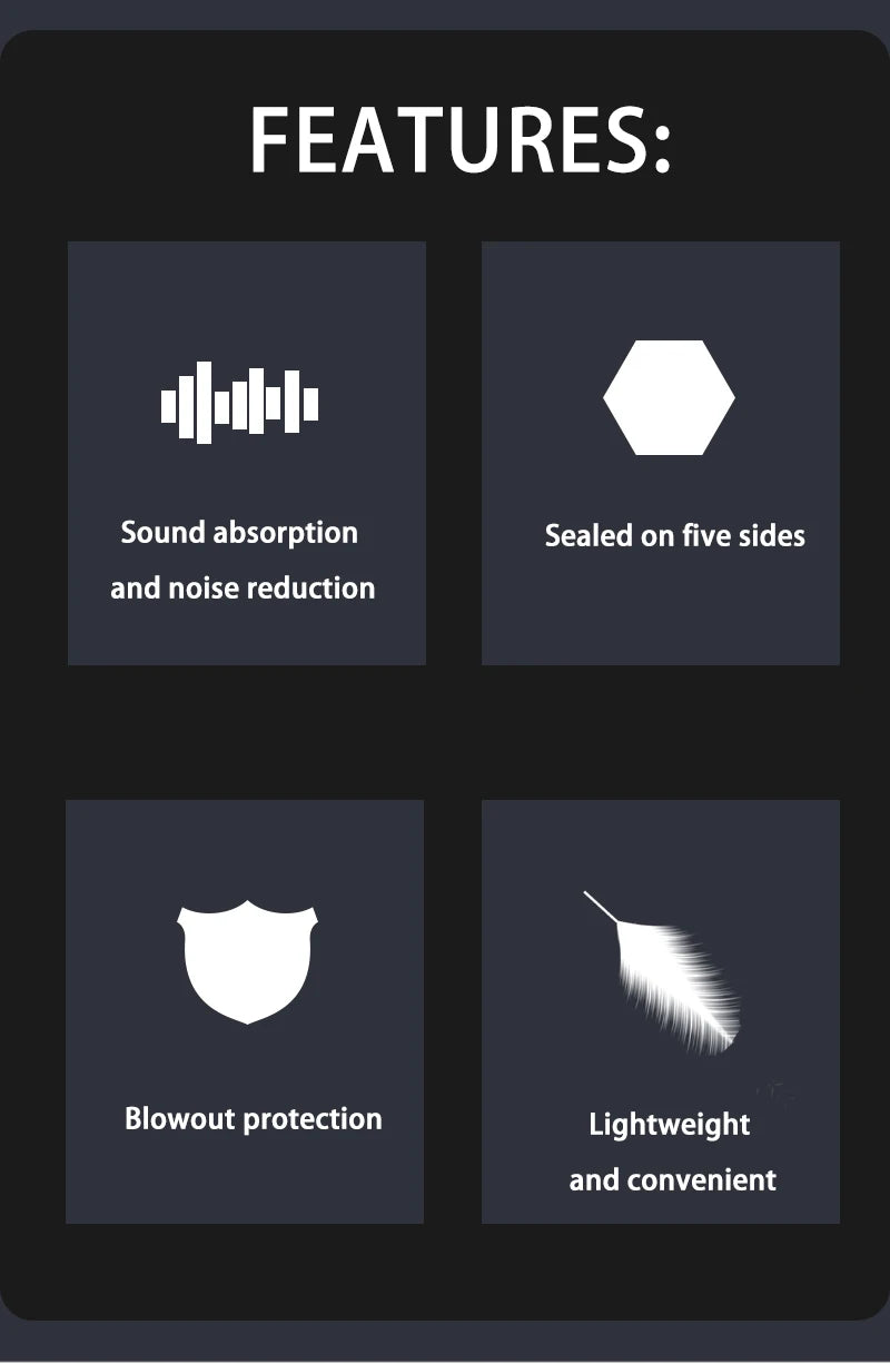 Acoustic Windscreen 5-Sided Seal - Wind Noise Reduction, Side-Open POP Filter, Quiet Studio, Portable & Lightweight