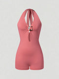 Pink Ruched Bodycon Sleeveless Romper — Women's