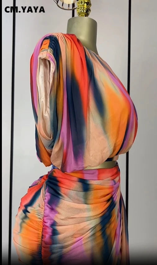 Tie Dye Ruched T-Shirt & Mini Skirt Set