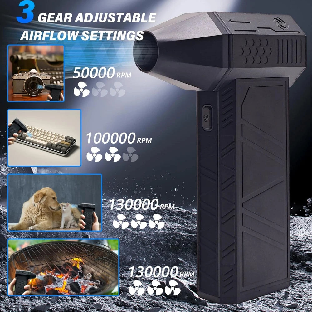 Caer Mini Turbo Jet Fan Electric Air Duster with 1&3 Gear Adjustable Speed 130000RPM 52m/s Car Computer Cleaning Blower Tool Kit