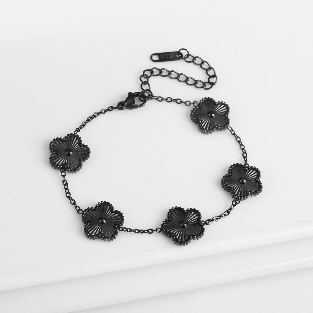 White Black Red Green Shell Five Leaf Flower Stainless Steel Ladies Bracelet Simple for Woman Party Birthday Jewelry Gift Clover