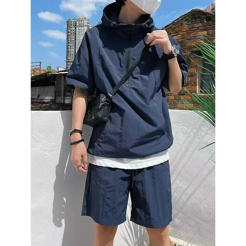 Men's Cargo Style Hooded T-Shirt & Shorts Set