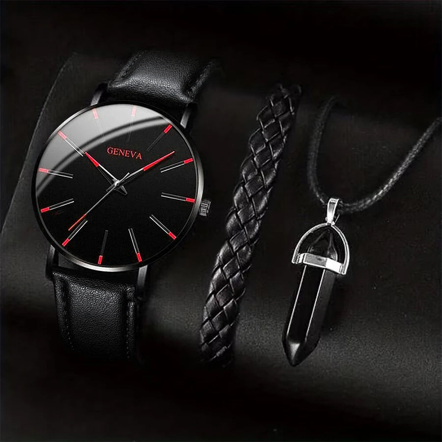 Men's Business Watch, Necklace & Bracelet Gift Set