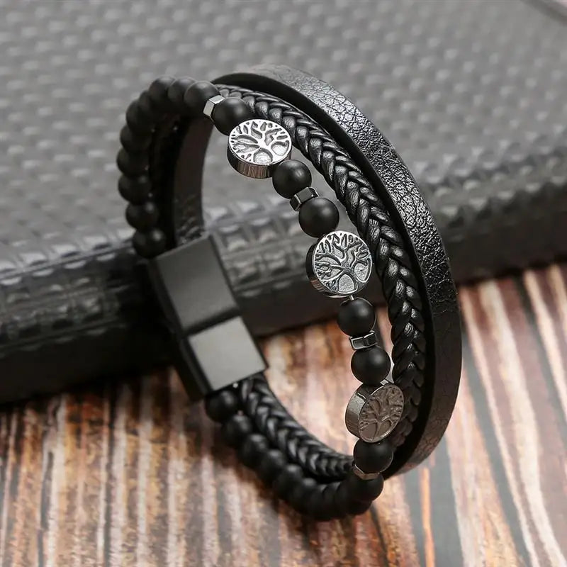 Tiger Stack — Multilayer Tiger Eye Leather Bracelet