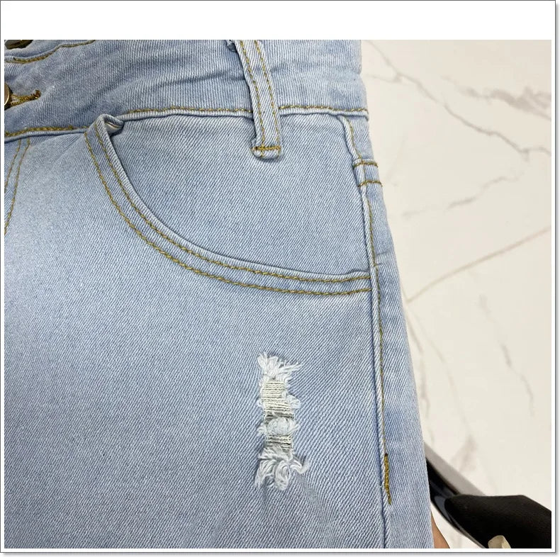 High Waist Tie Denim Pencil Pants