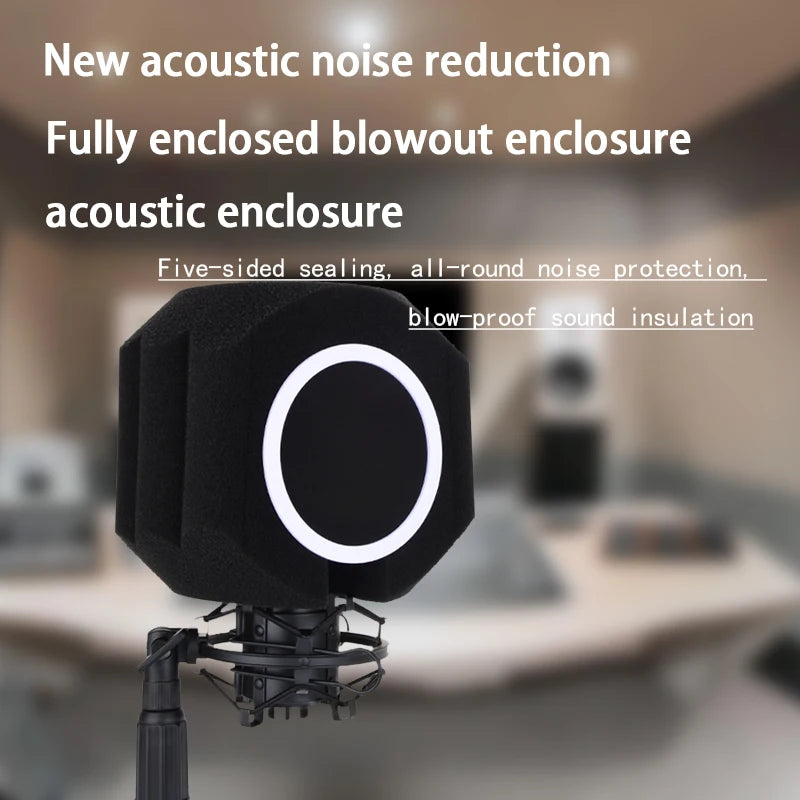 Acoustic Windscreen 5-Sided Seal - Wind Noise Reduction, Side-Open POP Filter, Quiet Studio, Portable & Lightweight