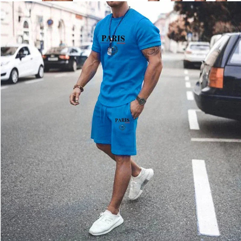 Men's Short Sleeve T-Shirt & Split Shorts Sportswear Set