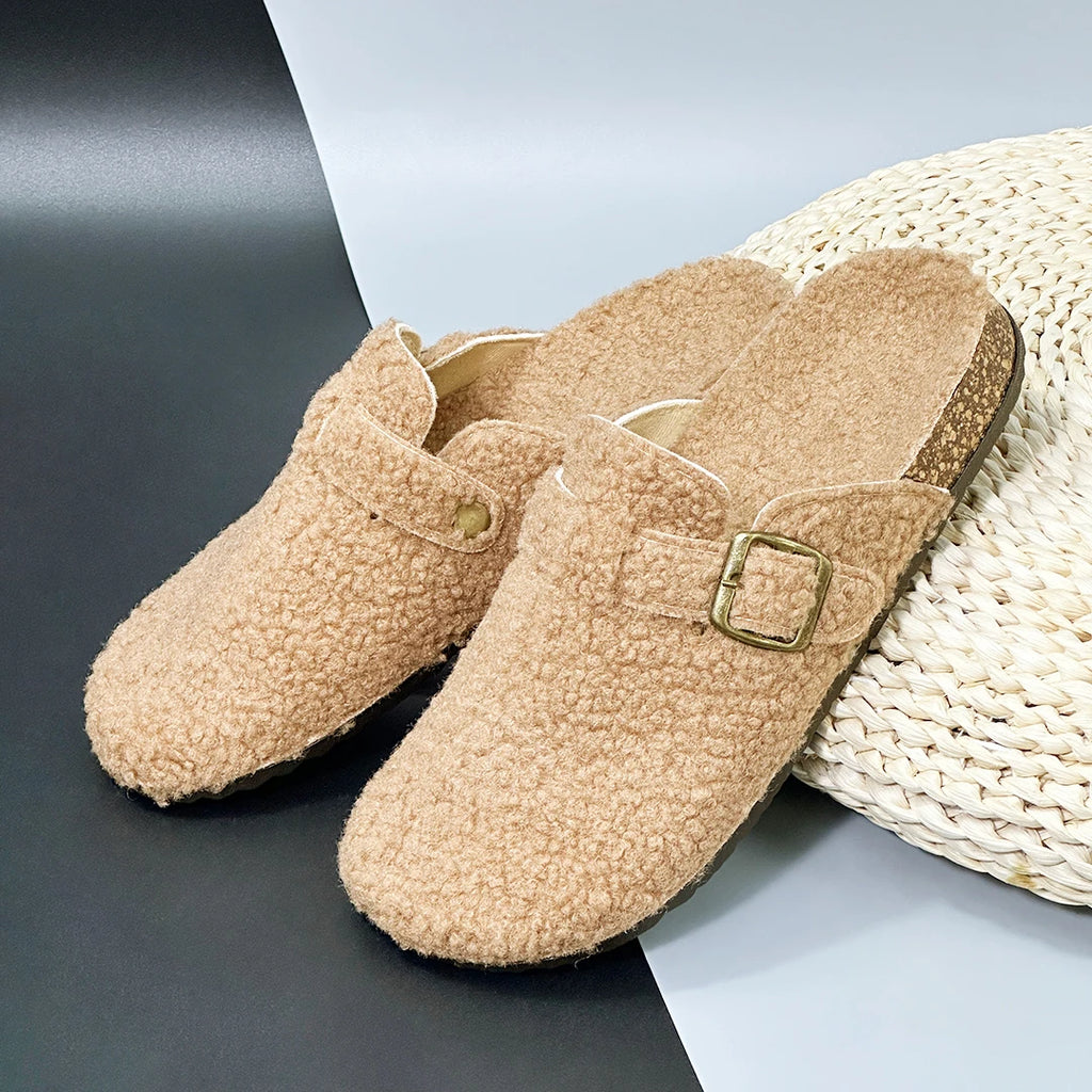New Plush Closed-toe Slippers Retro Sandals Women Men's Indoor & Outdoor Slip-on Flat Shoes Suitable For Fall & Winter