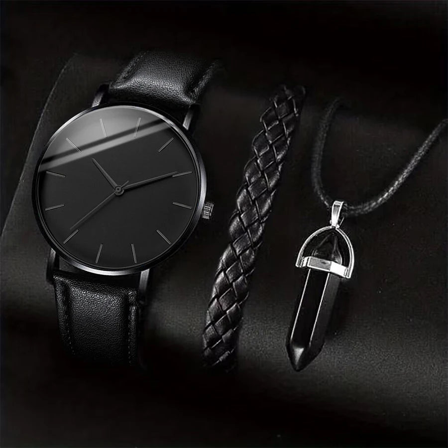 Men's Business Watch, Necklace & Bracelet Gift Set