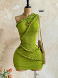 One Shoulder Ruched Bodycon Mini Dress