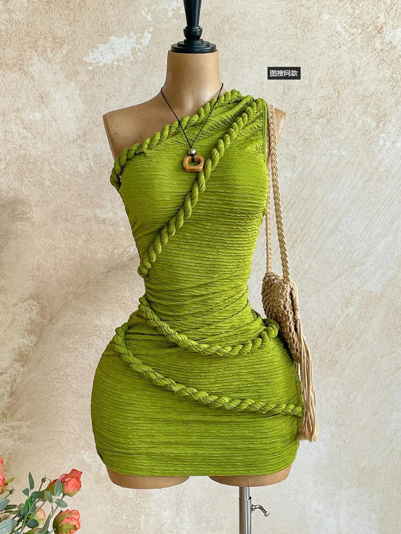 One Shoulder Ruched Bodycon Mini Dress