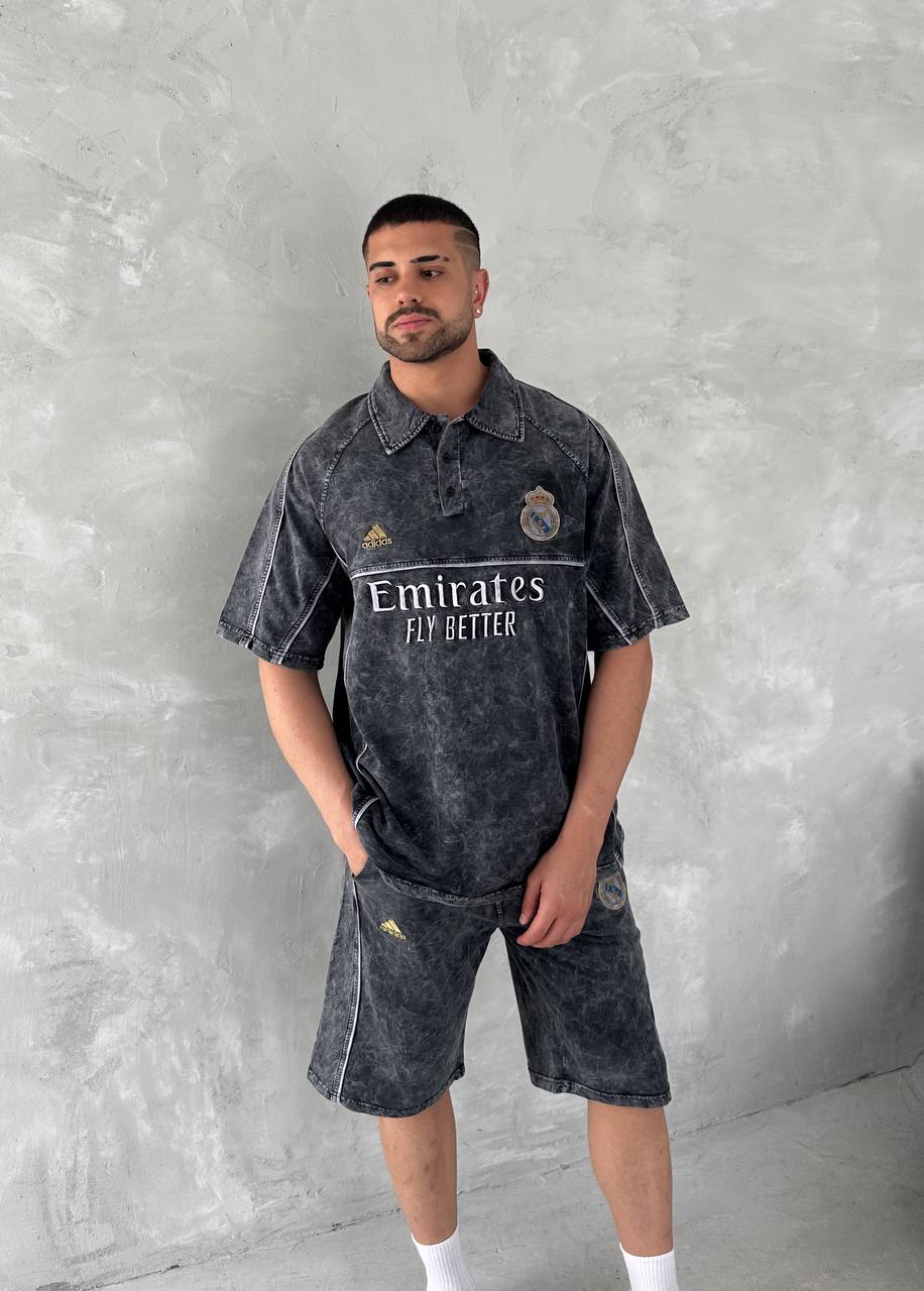 Club Spirit — Washed Black & Gold Polo Set