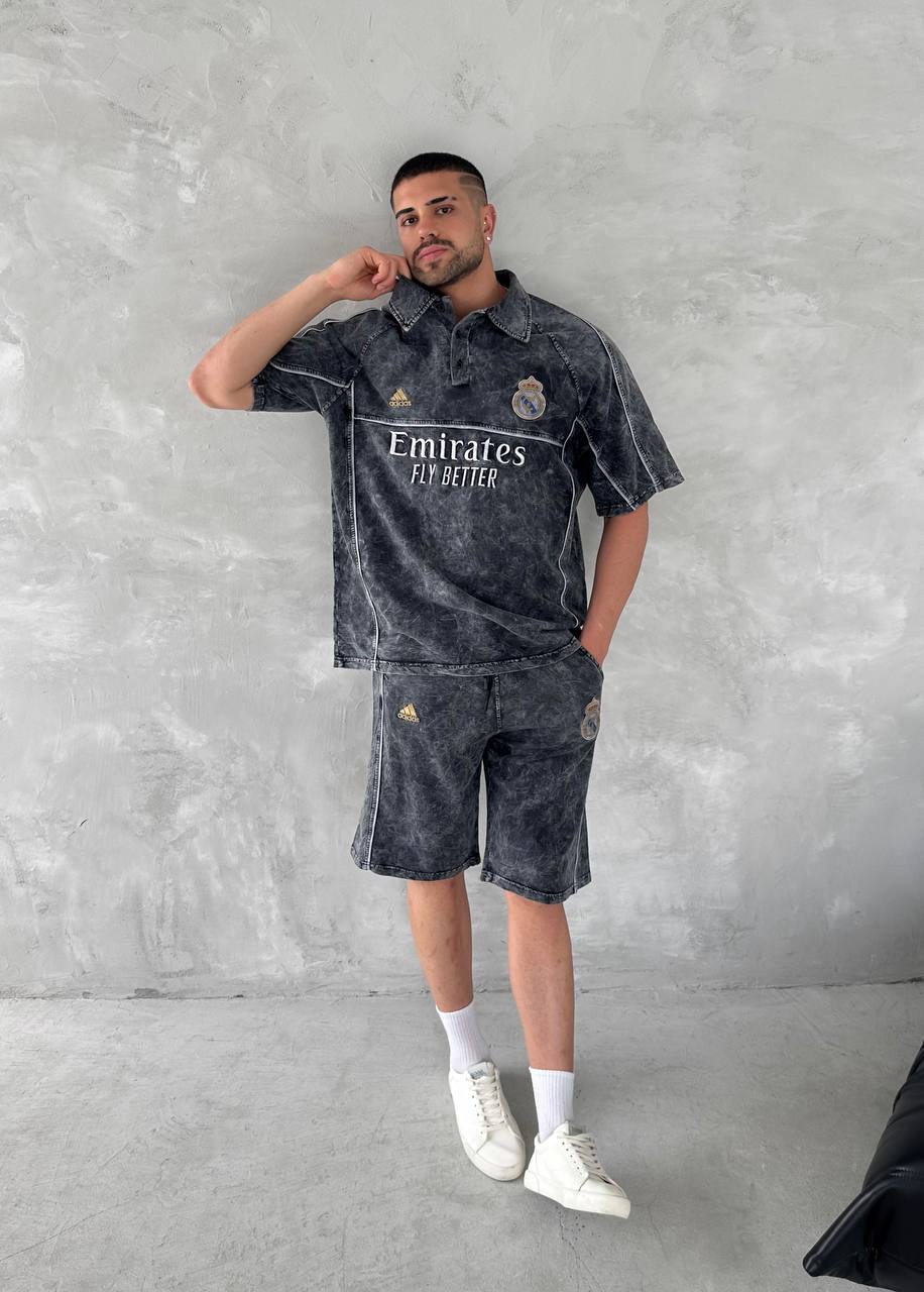 Club Spirit — Washed Black & Gold Polo Set