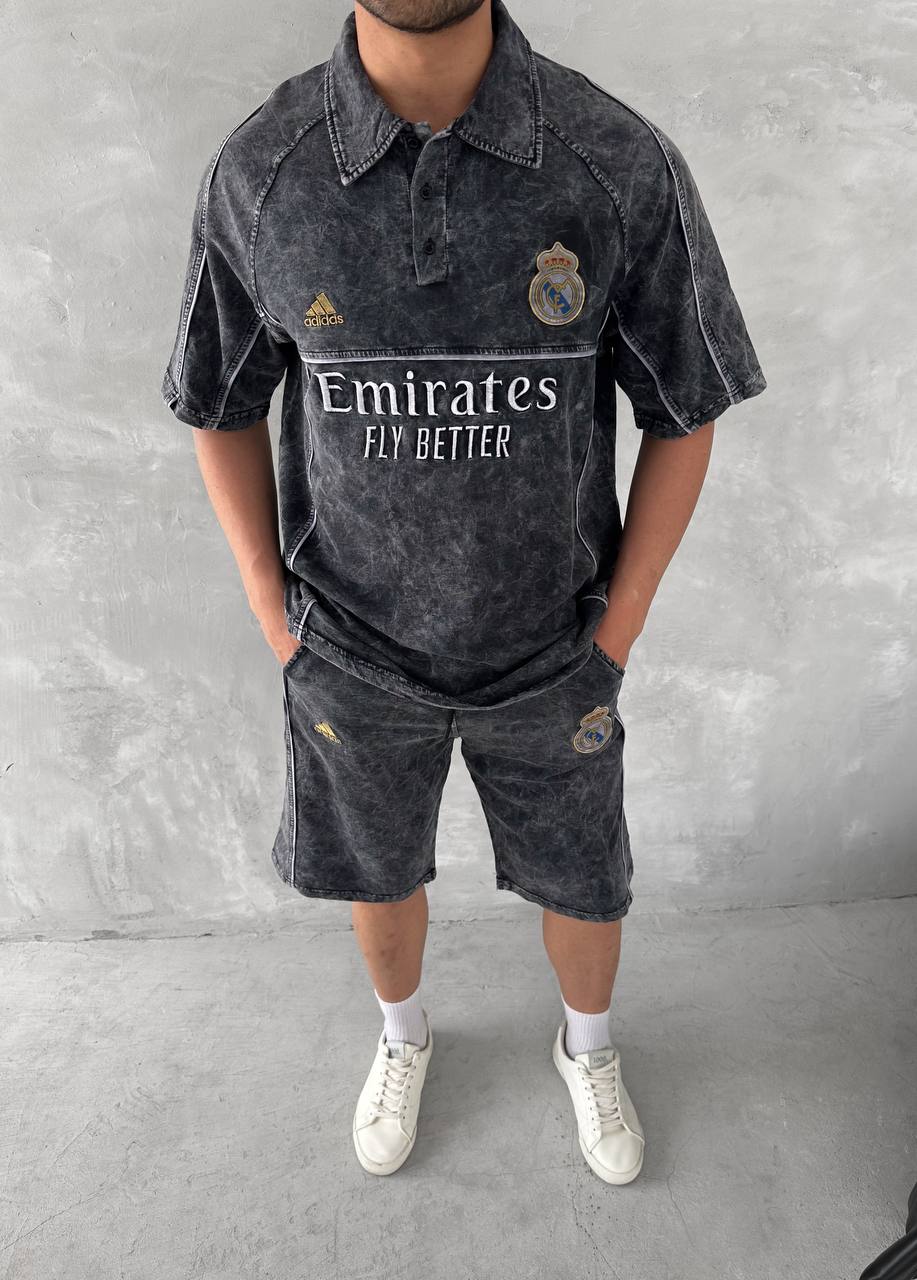 Club Spirit — Washed Black & Gold Polo Set