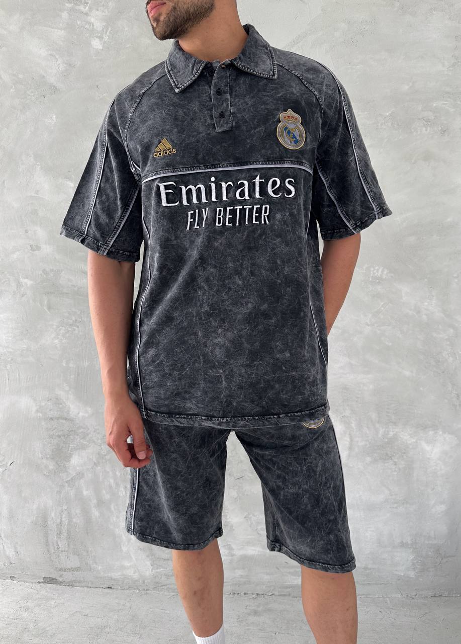 Club Spirit — Washed Black & Gold Polo Set